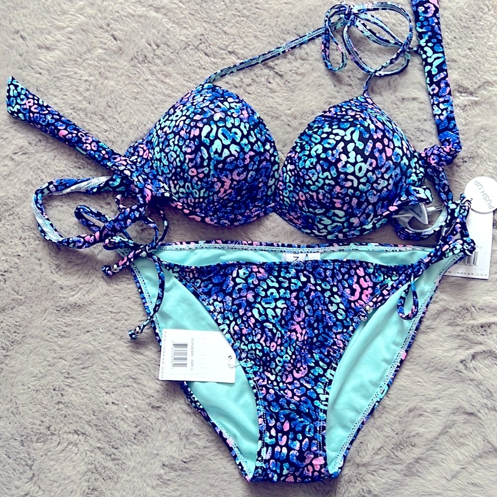 INGEAR swim Blue leopard Push up type swimwear / swimsuit / bikini size L NWT